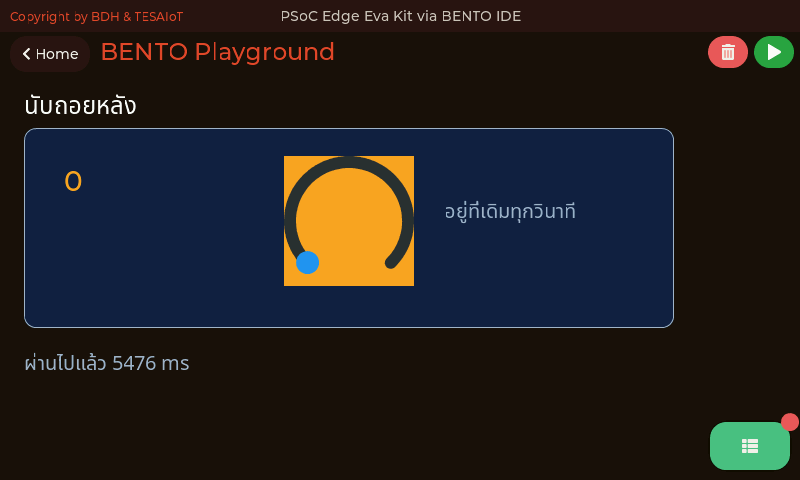 ภาพถ่ายจอบอร์ด Eva Kit ขณะรัน 05_clear_and_refresh.py ที่เขียนค่าทับที่เดิม