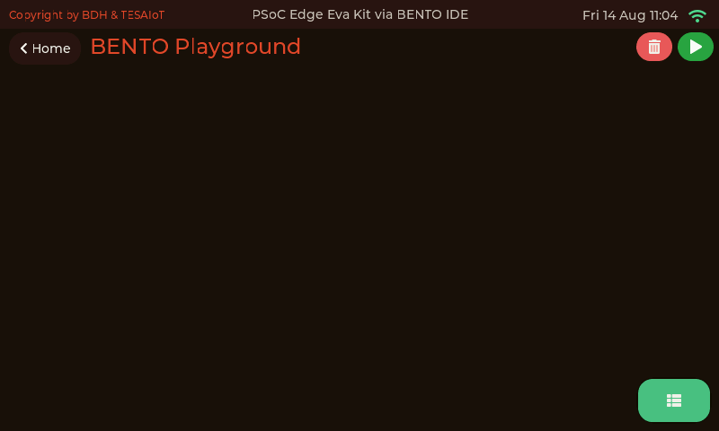 ภาพถ่ายหน้า BENTO Playground หลังต่อเน็ต แถบบนขวามีนาฬิกาและไอคอน WiFi สีเขียว