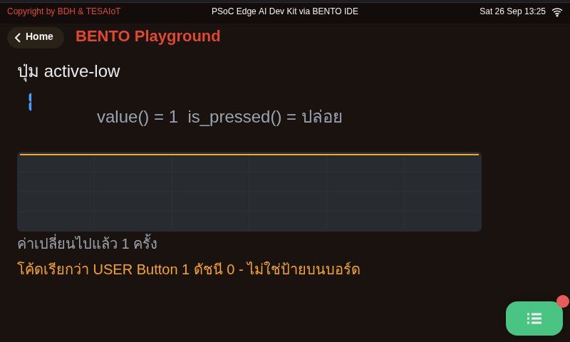 หน้าจอของ 04_button_active_low.py: ปุ่มนี้ 0 คือกด ไม่ใช่ 1