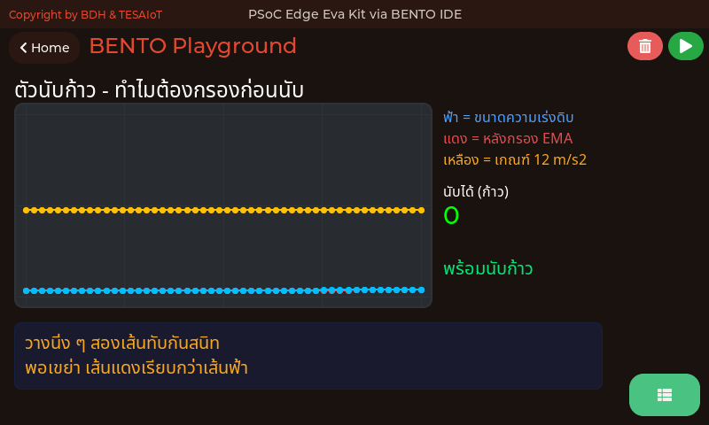 หน้าจอของ 01_imu_step_counter.py: นับก้าวจากความเร่ง