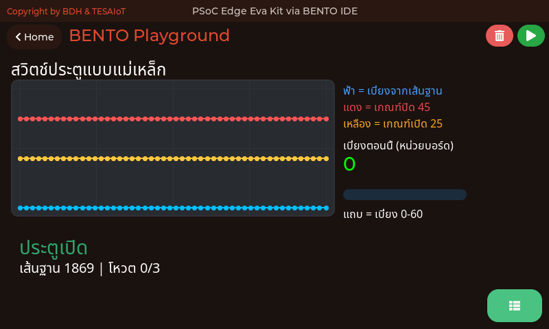 หน้าจอของ 05_door_open_switch.py: สวิตช์แม่เหล็กบอกว่าประตูเปิดหรือปิด