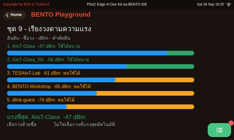 หน้าจอของ 02_rank_by_rssi.py: เรียงวงจากแรงไปอ่อน แล้วแปลง dBm ให้คนอ่านออก