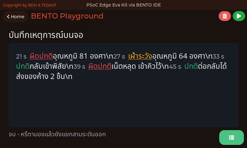 หน้าจอของ 07_spangroup_event_log.py: บันทึกเหตุการณ์บนจอ ที่ยังอ่านออกตอนถ่ายเอกสารขาวดำ